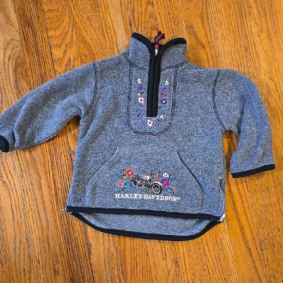 Harley-Davidson Other - Harley-Davidson Pink and Gray Fleece Hoodie High Collar 18 Mos